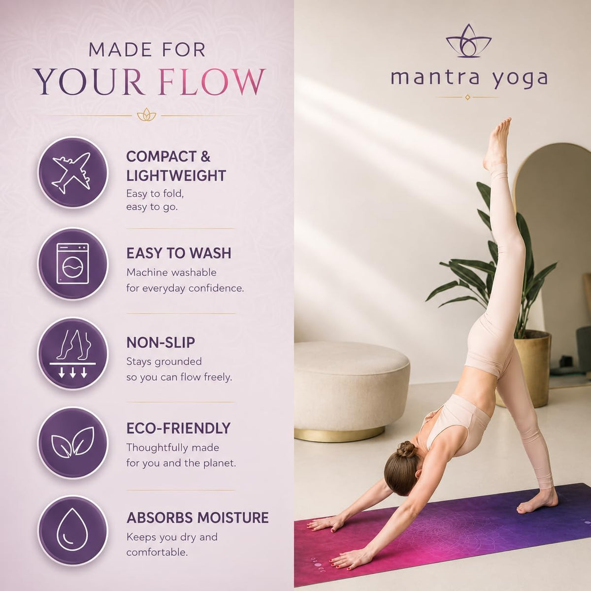 Travel PRO 1.5mm with Knee Pad - Foldable Fitness & Exercise Mat with Bag | Lightweight, Compact & Eco-Friendly | Non-Slip & Washable | For All Types of Yoga | 72" L x 24" W | 2.6 lbs