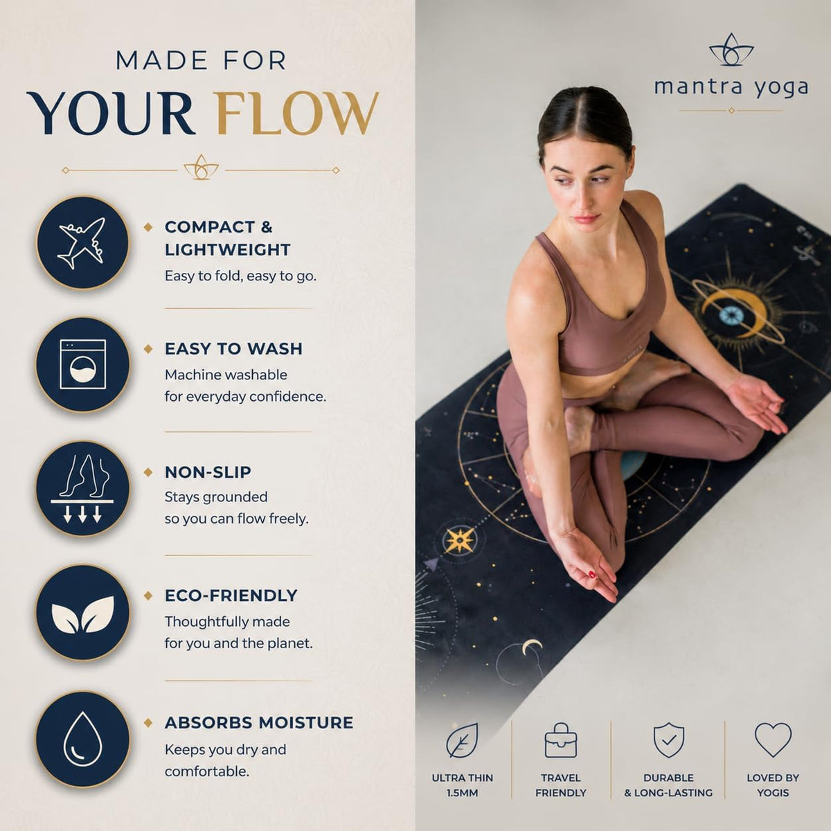 Travel PRO 1.5mm with Knee Pad - Foldable Fitness & Exercise Mat with Bag | Lightweight, Compact & Eco-Friendly | Non-Slip & Washable | For All Types of Yoga | 72" L x 24" W | 2.6 lbs