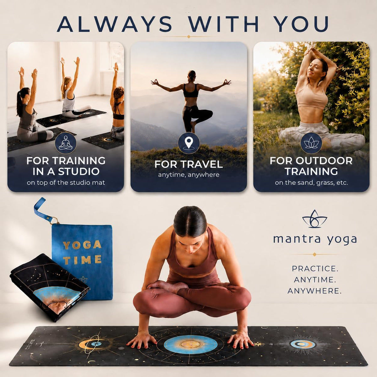 Travel PRO 1.5mm with Knee Pad - Foldable Fitness & Exercise Mat with Bag | Lightweight, Compact & Eco-Friendly | Non-Slip & Washable | For All Types of Yoga | 72" L x 24" W | 2.6 lbs