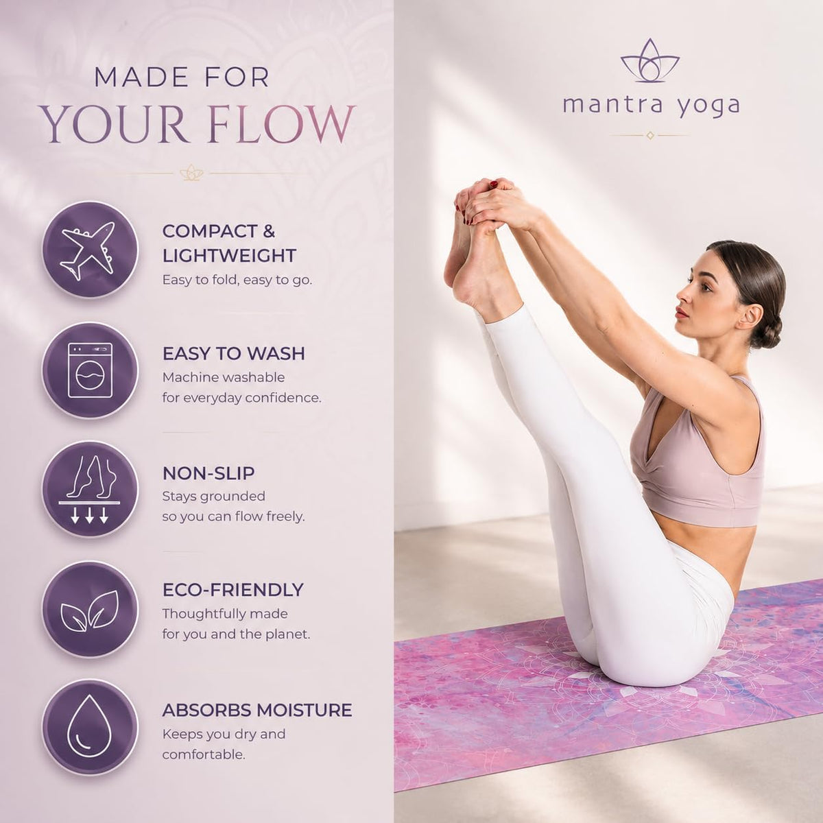 Travel PRO 1.5mm with Knee Pad - Foldable Fitness & Exercise Mat with Bag | Lightweight, Compact & Eco-Friendly | Non-Slip & Washable | For All Types of Yoga | 72" L x 24" W | 2.6 lbs