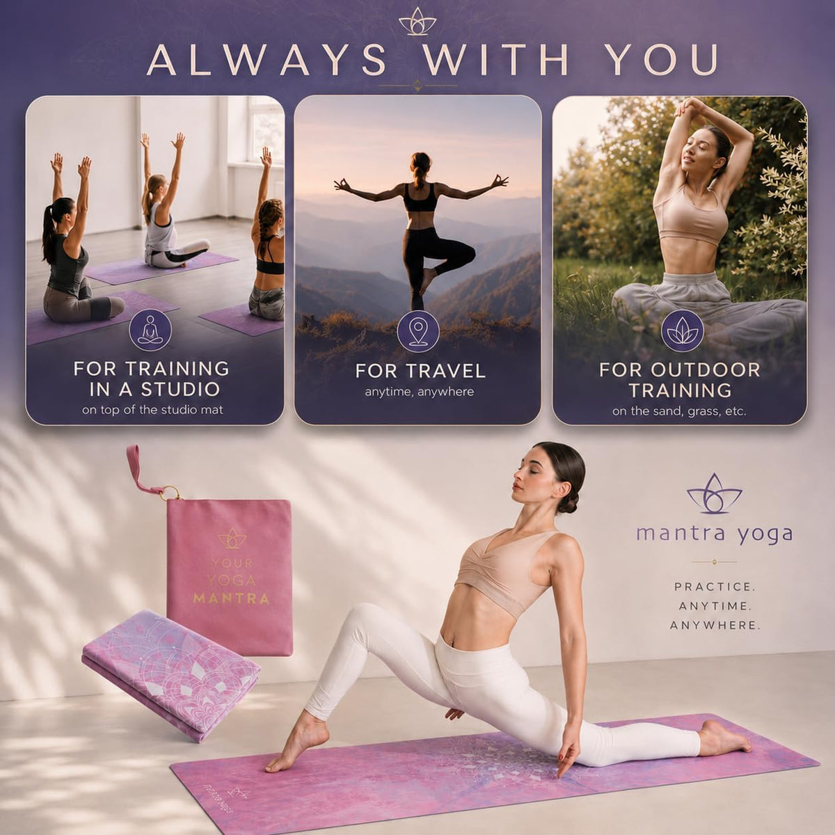 Travel PRO 1.5mm with Knee Pad - Foldable Fitness & Exercise Mat with Bag | Lightweight, Compact & Eco-Friendly | Non-Slip & Washable | For All Types of Yoga | 72" L x 24" W | 2.6 lbs