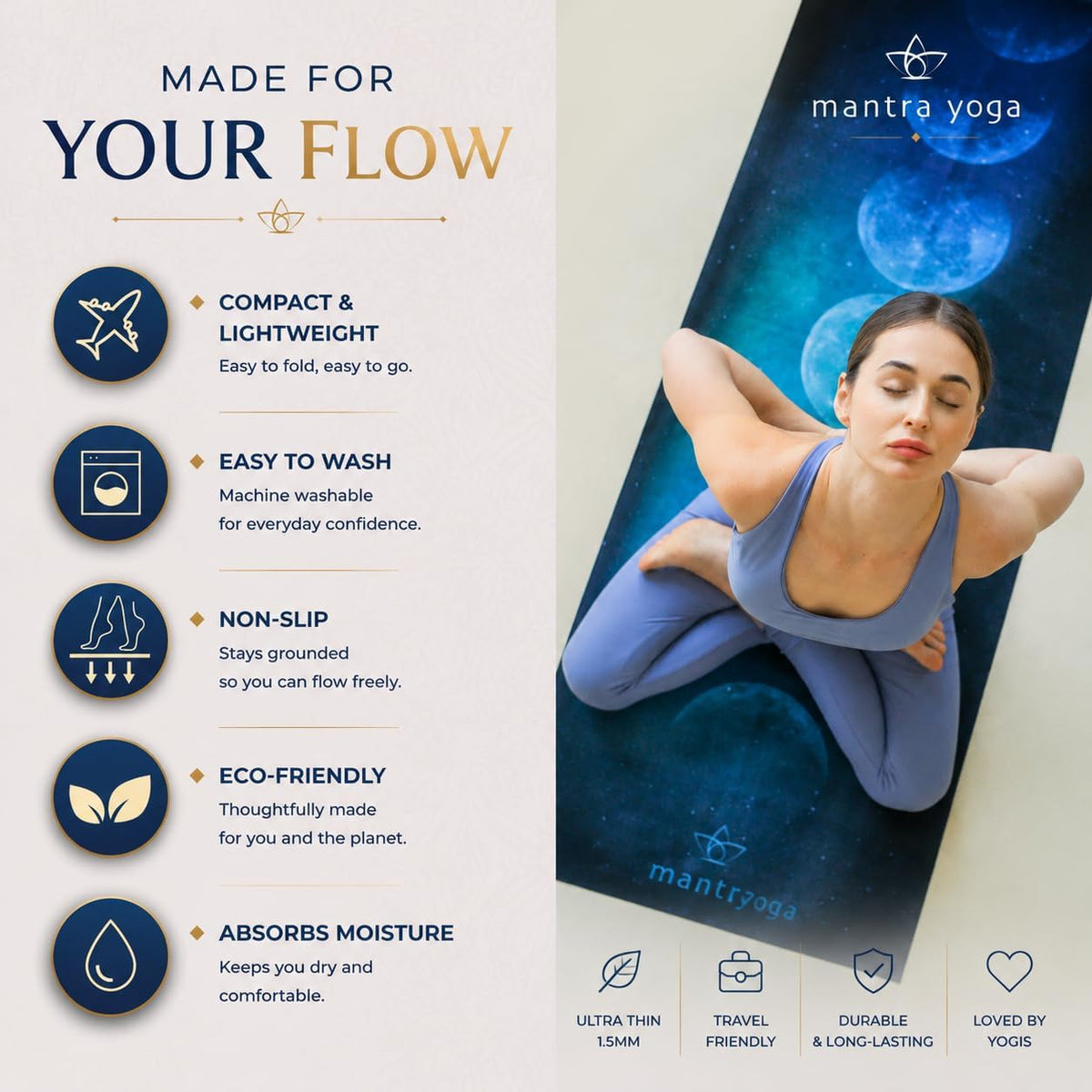 Travel PRO 1.5mm with Knee Pad - Foldable Fitness & Exercise Mat with Bag | Lightweight, Compact & Eco-Friendly | Non-Slip & Washable | For All Types of Yoga | 72" L x 24" W | 2.6 lbs
