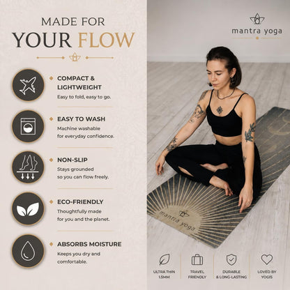 Travel PRO 1.5mm with Knee Pad - Foldable Fitness & Exercise Mat with Bag | Lightweight, Compact & Eco-Friendly | Non-Slip & Washable | For All Types of Yoga | 72" L x 24" W | 2.6 lbs