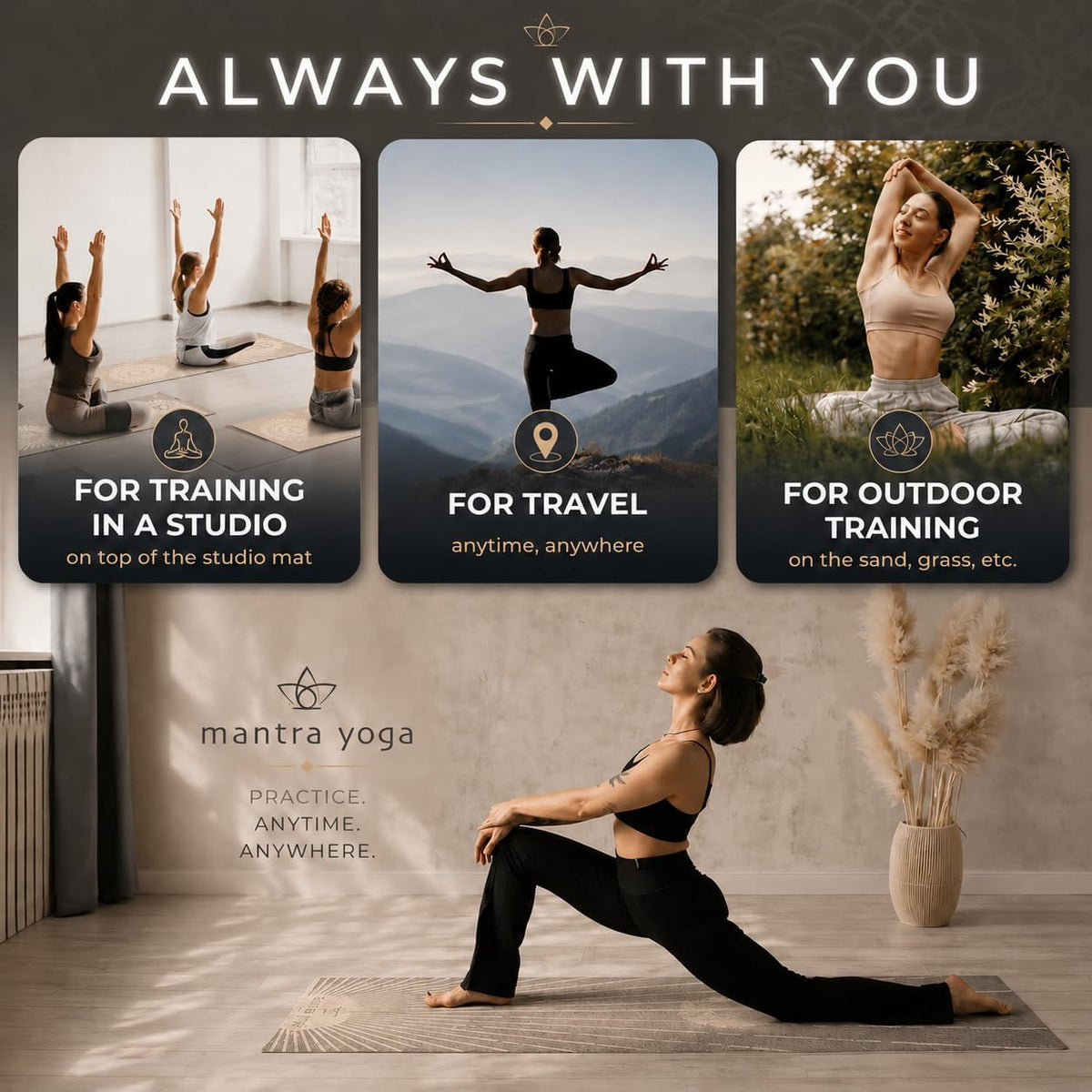 Travel PRO 1.5mm with Knee Pad - Foldable Fitness & Exercise Mat with Bag | Lightweight, Compact & Eco-Friendly | Non-Slip & Washable | For All Types of Yoga | 72" L x 24" W | 2.6 lbs