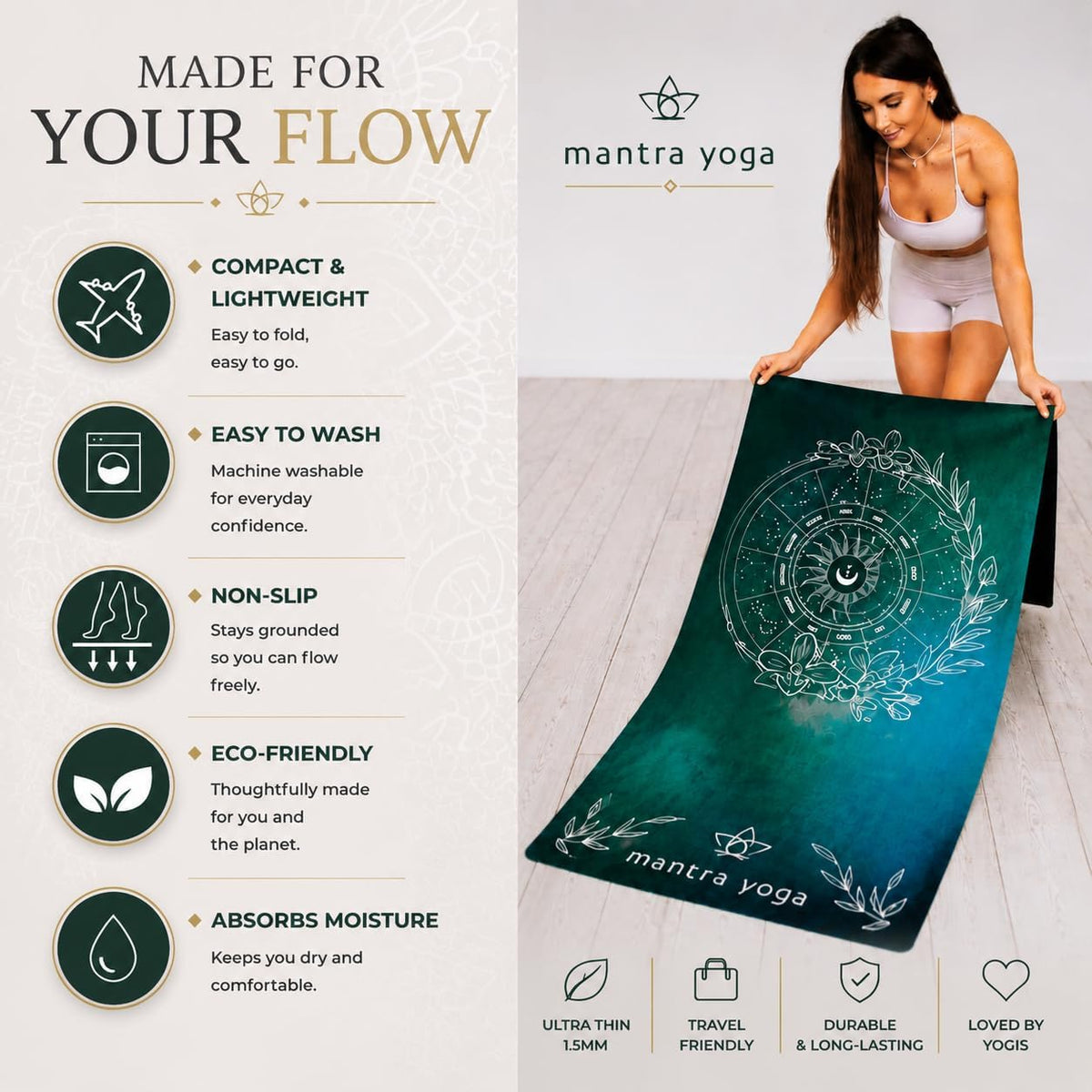 Travel PRO 1.5mm with Knee Pad - Foldable Fitness & Exercise Mat with Bag | Lightweight, Compact & Eco-Friendly | Non-Slip & Washable | For All Types of Yoga | 72" L x 24" W | 2.6 lbs