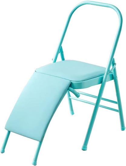 Pilates Yoga Chair,Professional Iyengar Auxiliary Chair,Hardened Thick Yoga Folding Chair,Solid Anti-Slip, Stable,Foldable and Portable Backless Chair,Blue-Yoga Chair (Without Waist Drag)
