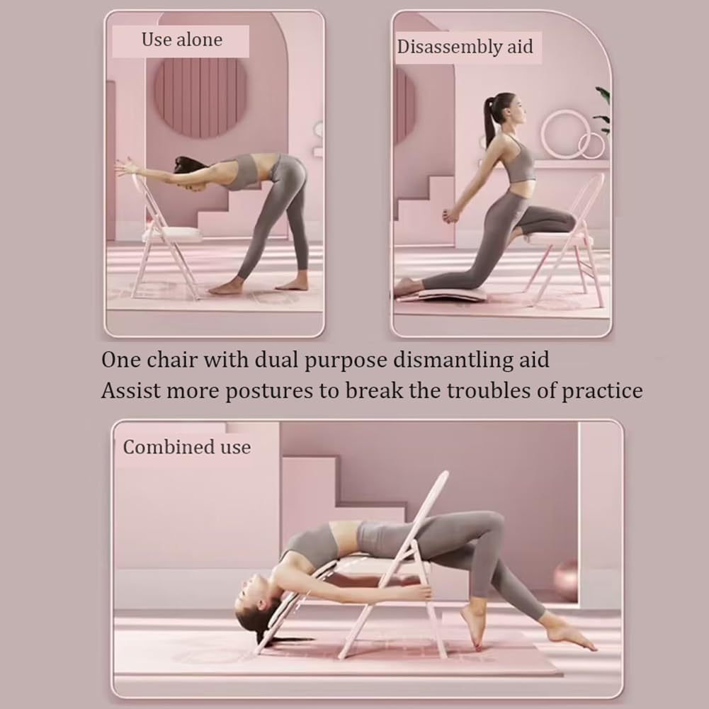 Pilates Yoga Chair,Professional Iyengar Auxiliary Chair,Hardened Thick Yoga Folding Chair,Solid Anti-Slip, Stable,Foldable and Portable Backless Chair,Blue-Yoga Chair (Without Waist Drag)