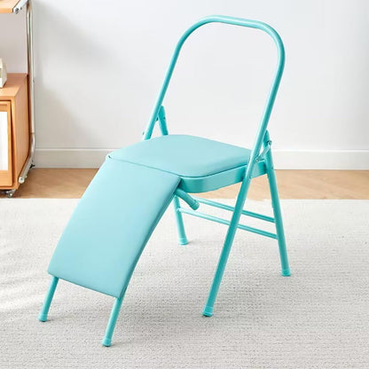 Pilates Yoga Chair,Professional Iyengar Auxiliary Chair,Hardened Thick Yoga Folding Chair,Solid Anti-Slip, Stable,Foldable and Portable Backless Chair,Blue-Yoga Chair (Without Waist Drag)