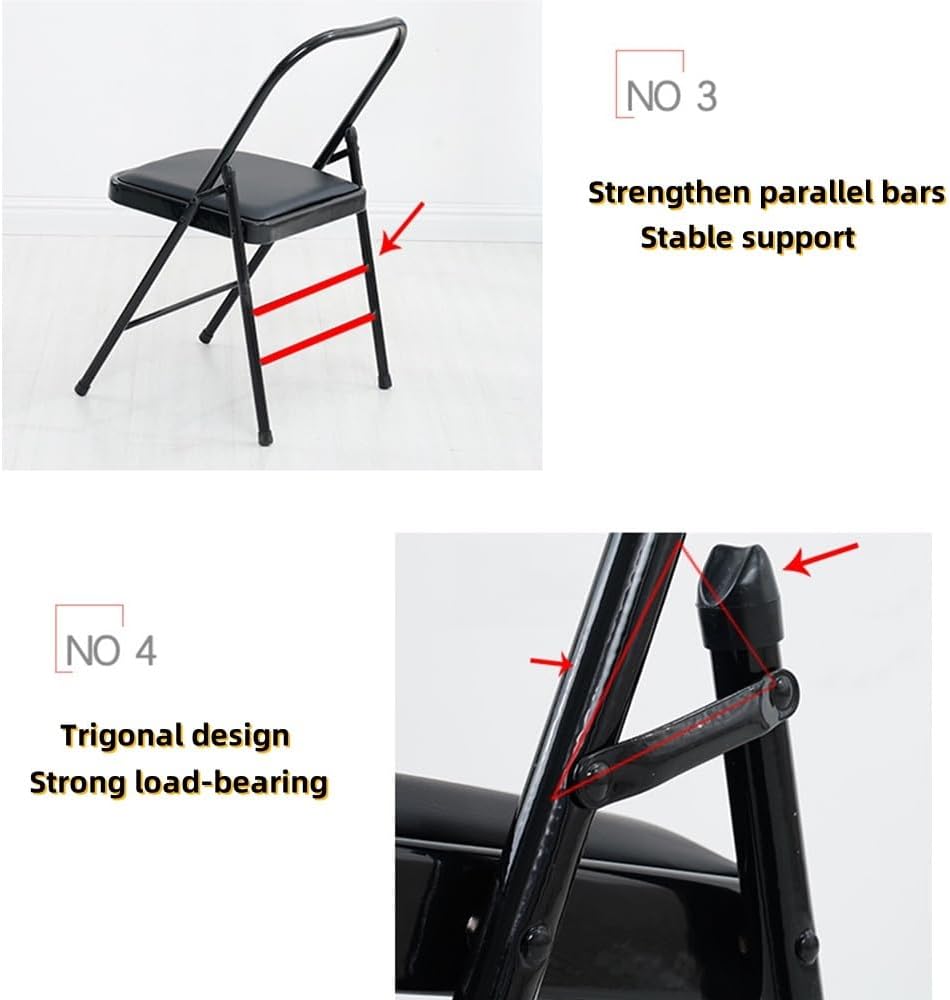 Backless Yoga Chair Yoga Practice Balance Chair，Foldable Yoga Auxiliary Chair, Flexibility Strength Training Tool, Stable and Durable, Black(Pink)