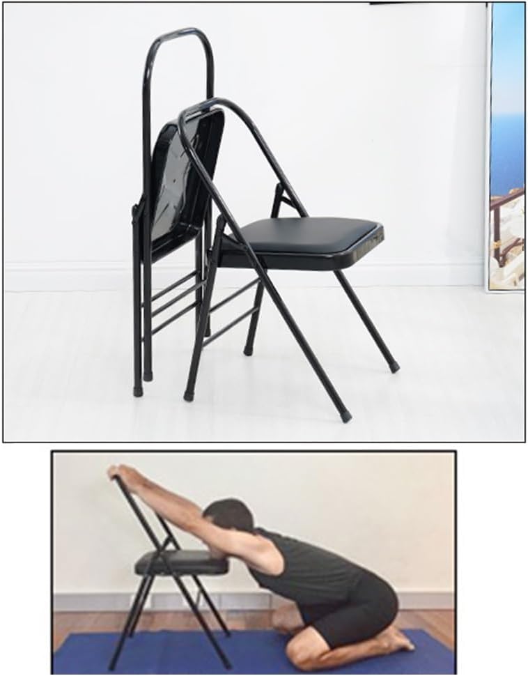Backless Yoga Chair Yoga Practice Balance Chair，Foldable Yoga Auxiliary Chair, Flexibility Strength Training Tool, Stable and Durable, Black(Pink)