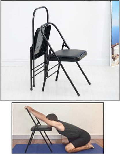 Backless Yoga Chair Yoga Practice Balance Chair，Foldable Yoga Auxiliary Chair, Flexibility Strength Training Tool, Stable and Durable, Black(Pink)