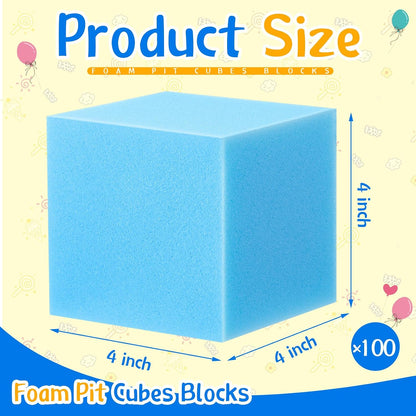Foam Pit Blocks 4 x 4 x 4 Inch Foam Cubes Soft Stacking Blocks Protective Padding Sponge Pit for Gymnastics Trampoline Arenas Rock Climbing Parkour Indoor Amusement Park