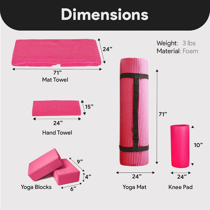 BalanceFrom 7-Piece Yoga Set with 71x24x0.5 Inches Extra Thick Mat and Carrying Sling – Includes 2 Blocks, Stretch Strap, 2 Towels, and Knee Pad for Home, Studio, and Gym Workouts