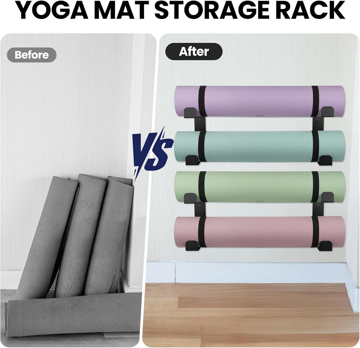 4 Tier Yoga Mat Holder Wall Mount & Yoga Mat Storage Rack