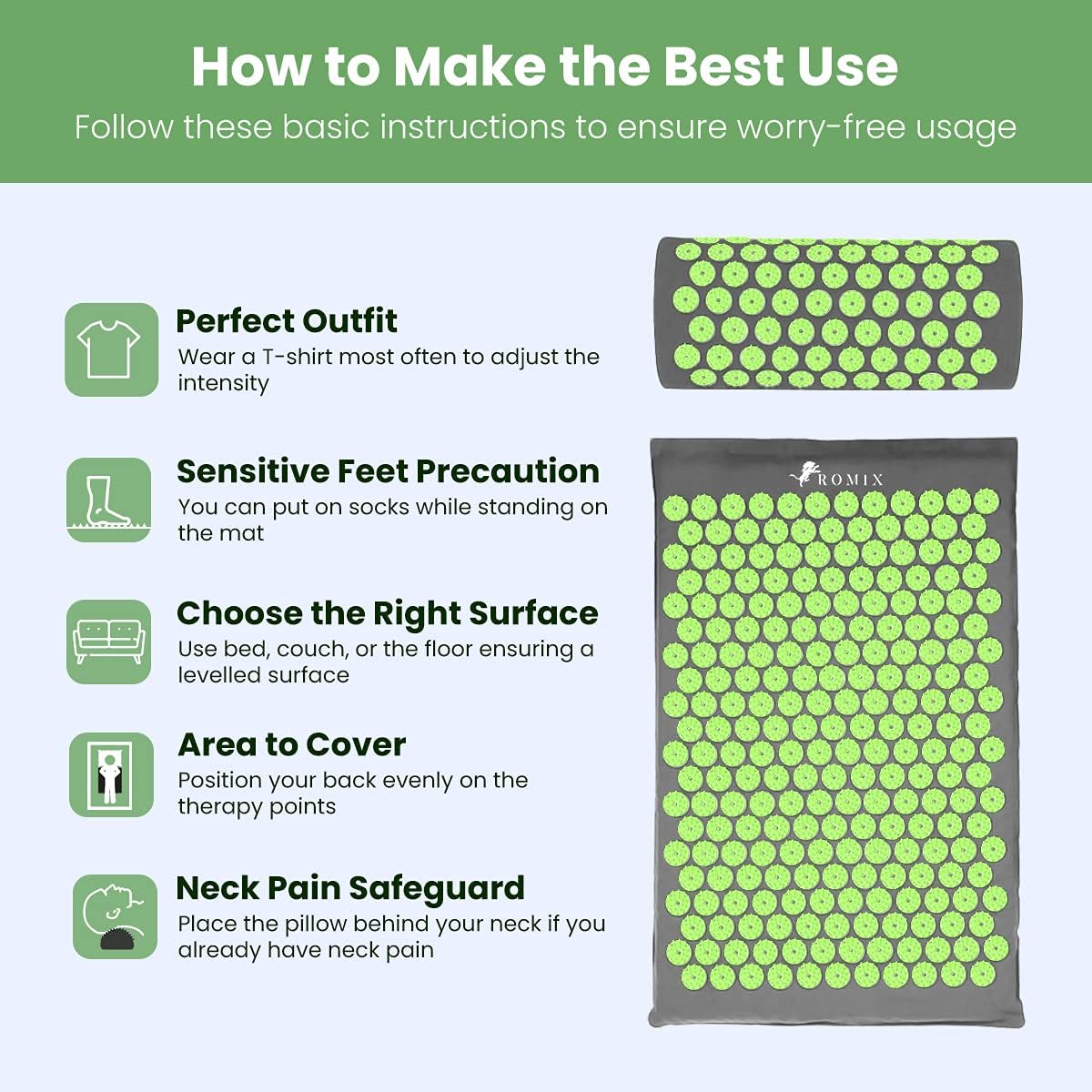 Acupressure Mat And Pillow Set, Back Neck And Shoulder Pain Relief