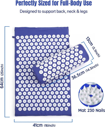 Acupressure Mat And Pillow Set, Back Neck And Shoulder Pain Relief