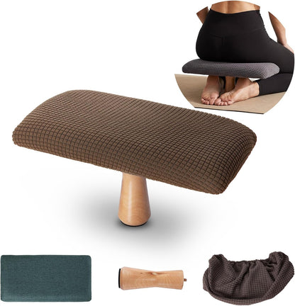 Meditation Bench Kneeling Stool Foldable Wooden Prayer Seat (Brown)