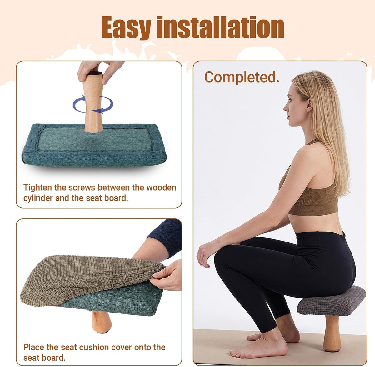 Meditation Bench Kneeling Stool Foldable Wooden Prayer Seat (Brown)