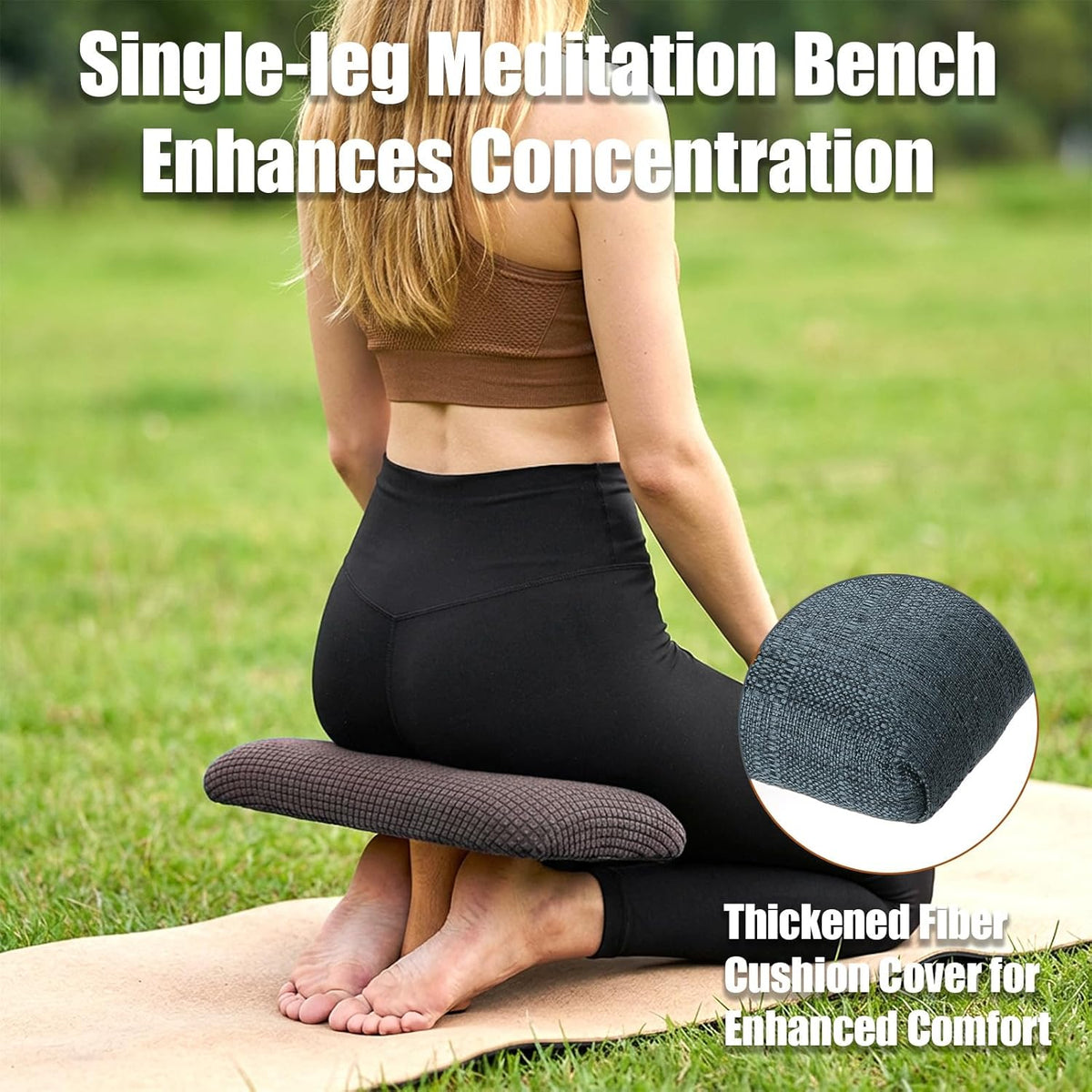 Meditation Bench Kneeling Stool Foldable Wooden Prayer Seat (Brown)