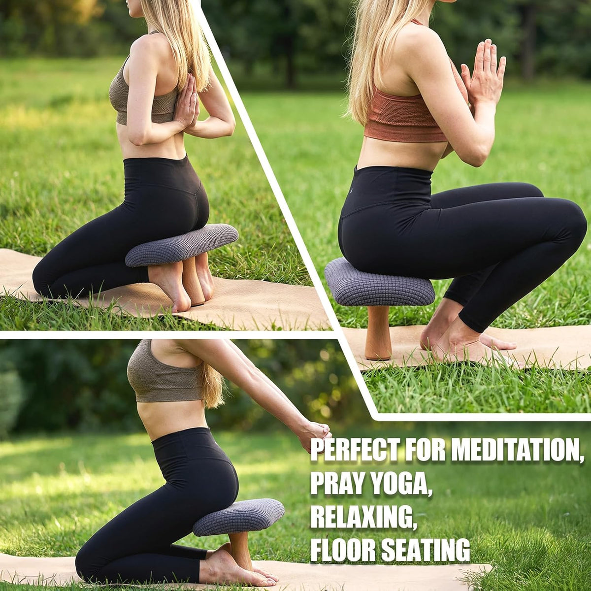 Meditation Bench Kneeling Stool Foldable Wooden Prayer Seat (Brown)