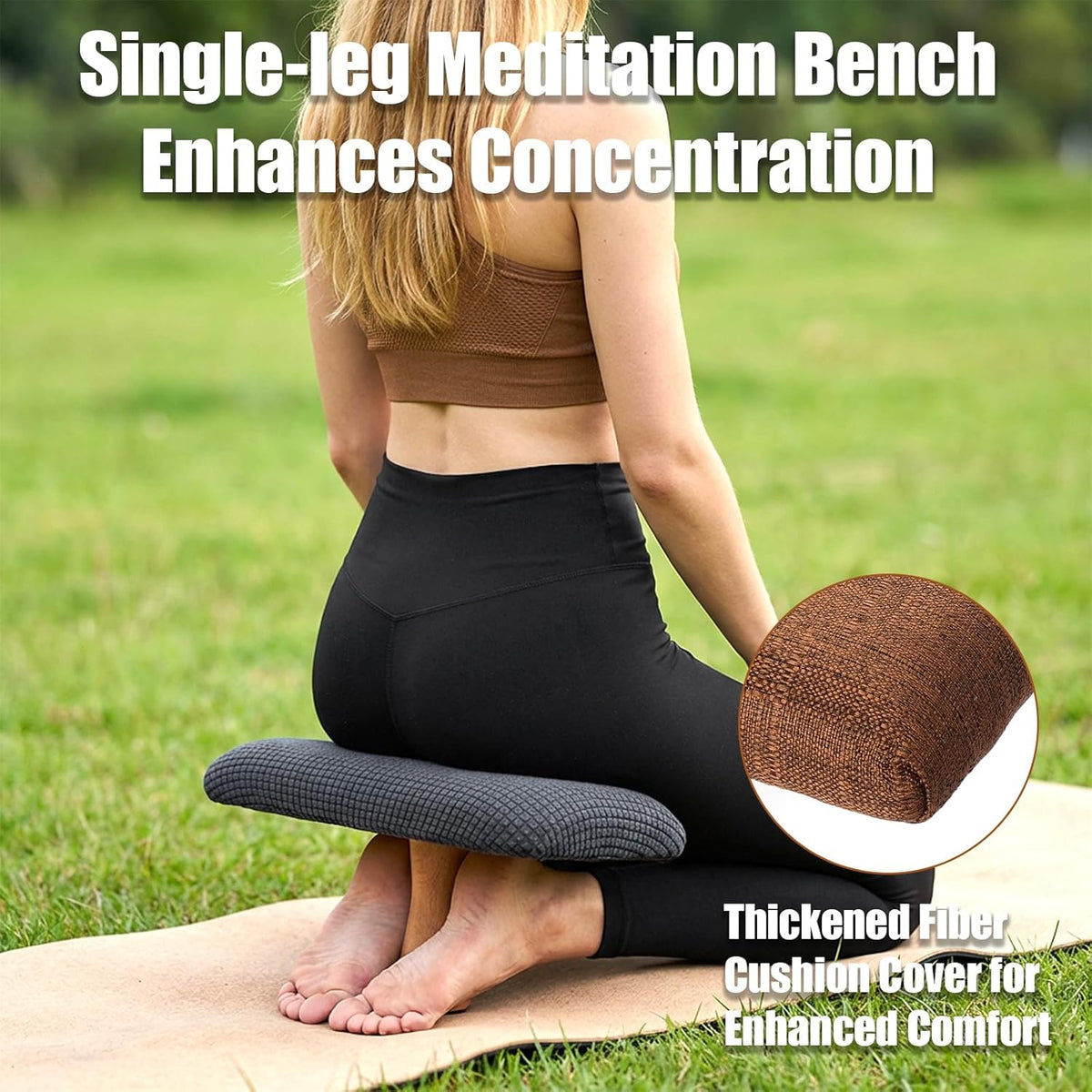 Meditation Bench Kneeling Stool Foldable Wooden Prayer Seat (Brown)