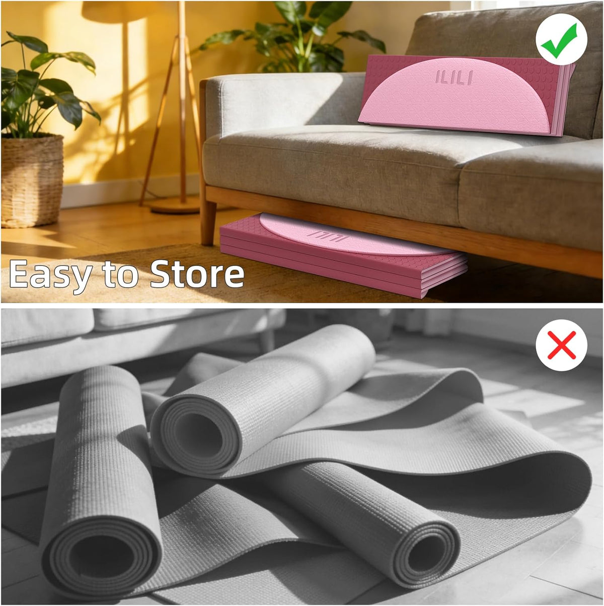 Foldable Yoga Mat, 10mm Thick, 75x26 Inch Extra Long, Exercise Mat
