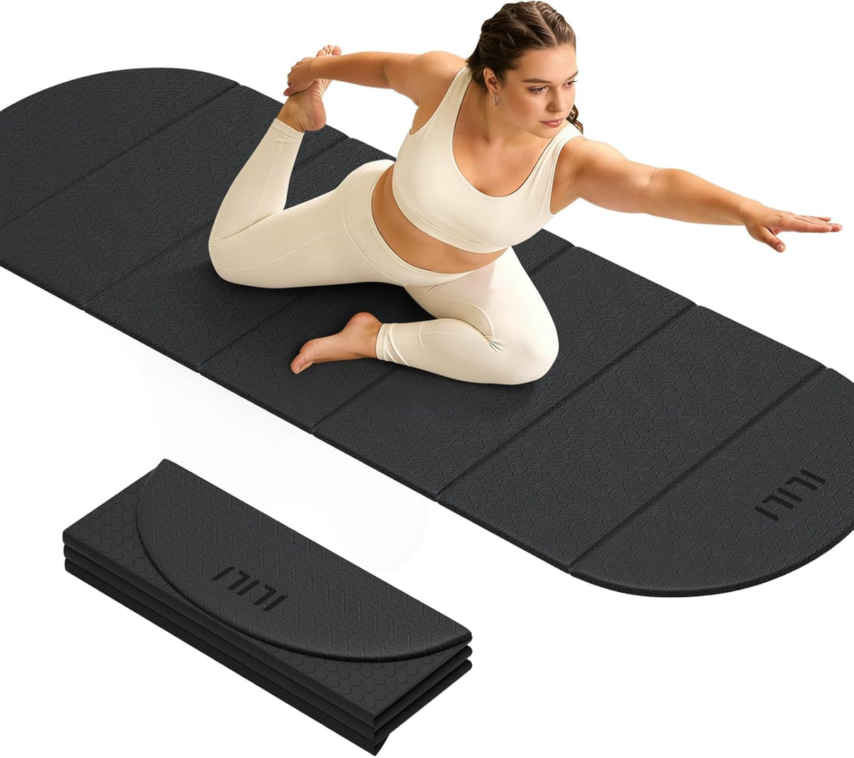 Foldable Yoga Mat, 10mm Thick, 75x26 Inch Extra Long, Exercise Mat