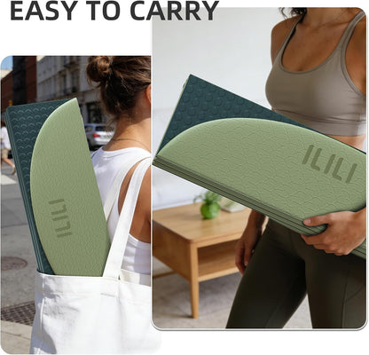 Foldable Yoga Mat, 10mm Thick, 75x26 Inch Extra Long, Exercise Mat