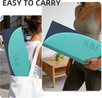 Foldable Yoga Mat, 10mm Thick, 75x26 Inch Extra Long, Exercise Mat