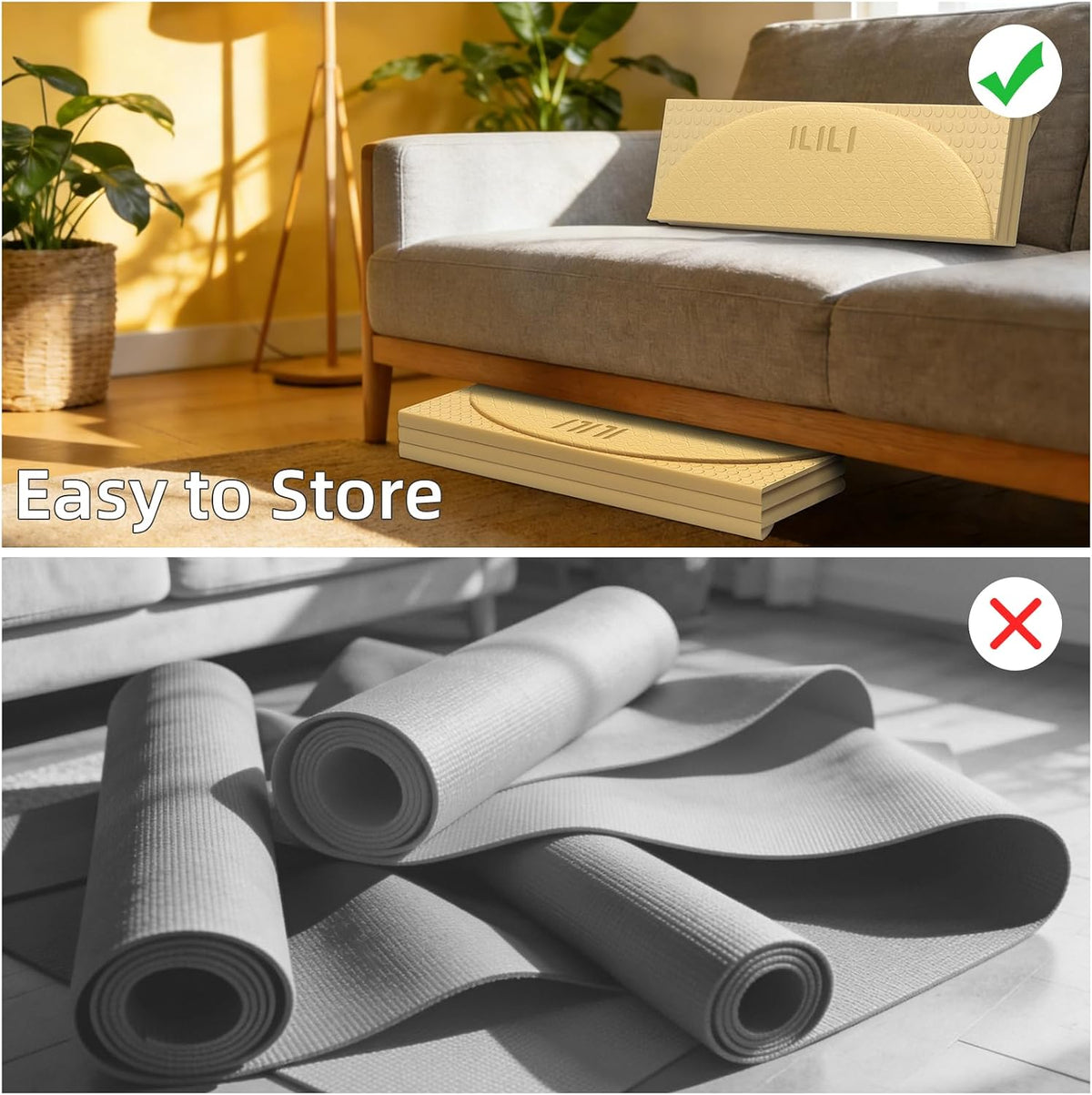 Foldable Yoga Mat, 10mm Thick, 75x26 Inch Extra Long, Exercise Mat
