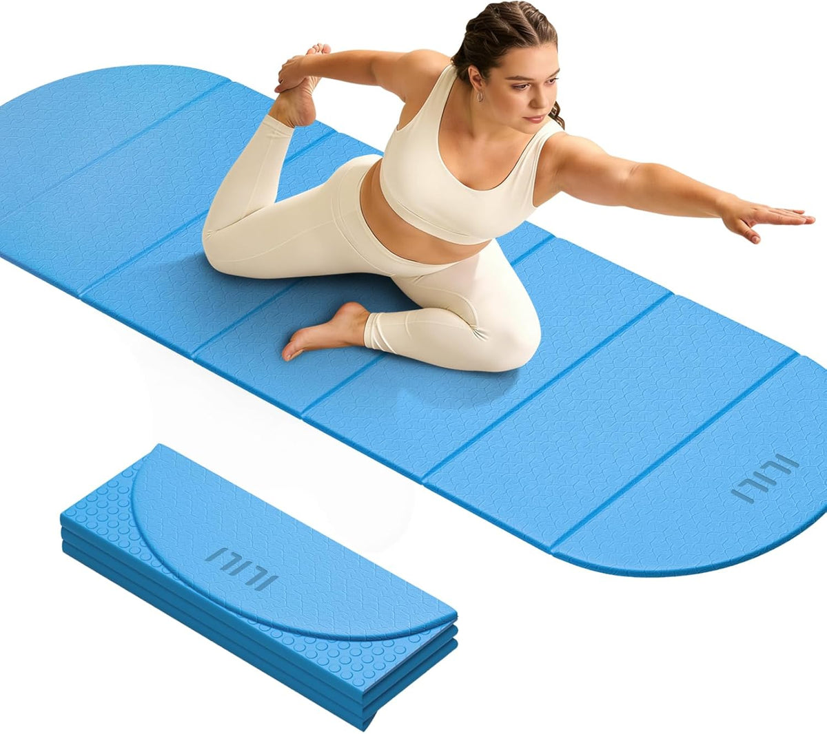 Foldable Yoga Mat, 10mm Thick, 75x26 Inch Extra Long, Exercise Mat