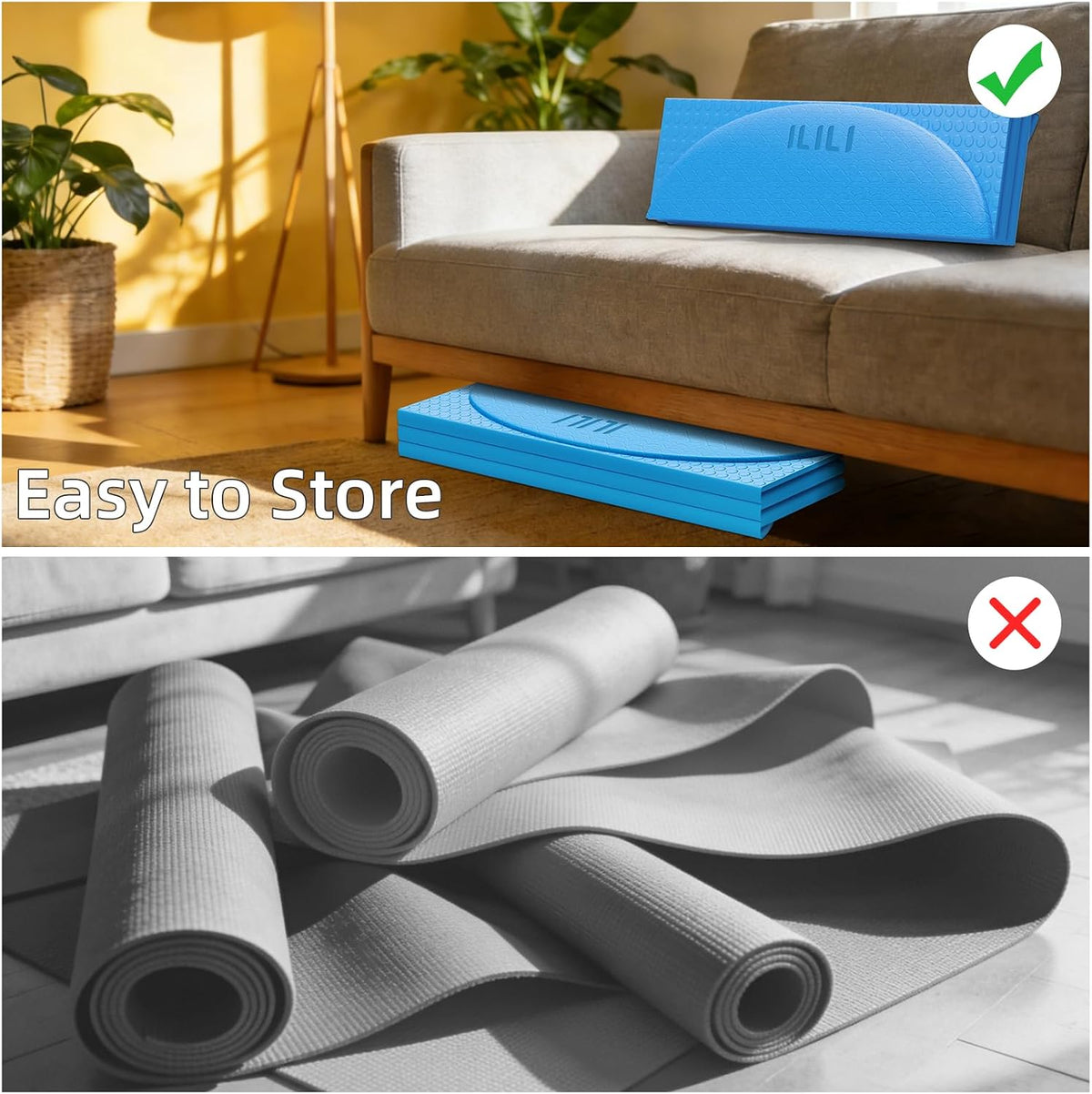 Foldable Yoga Mat, 10mm Thick, 75x26 Inch Extra Long, Exercise Mat