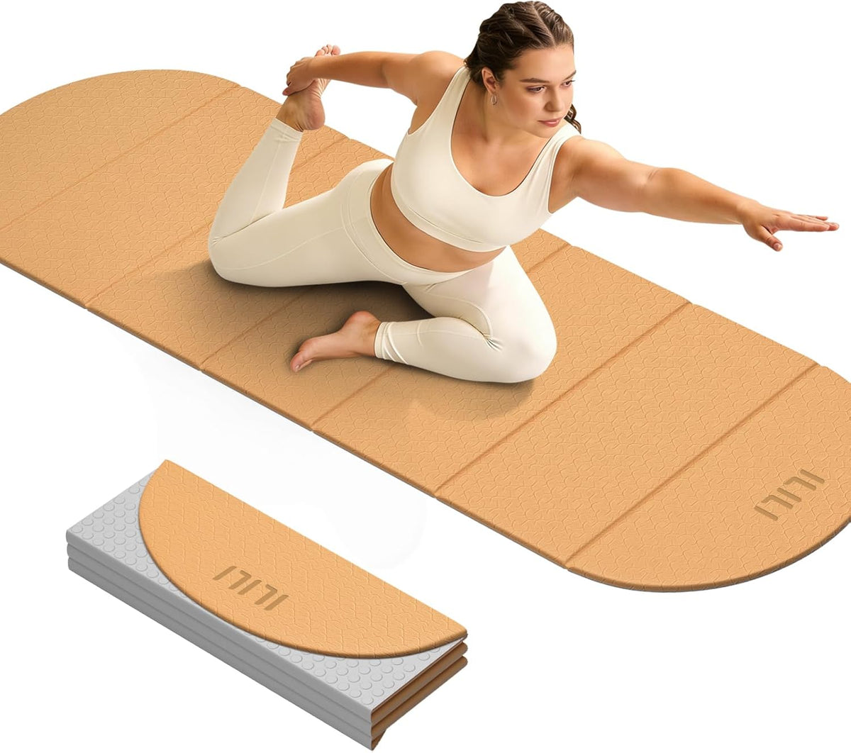 Foldable Yoga Mat, 10mm Thick, 75x26 Inch Extra Long, Exercise Mat