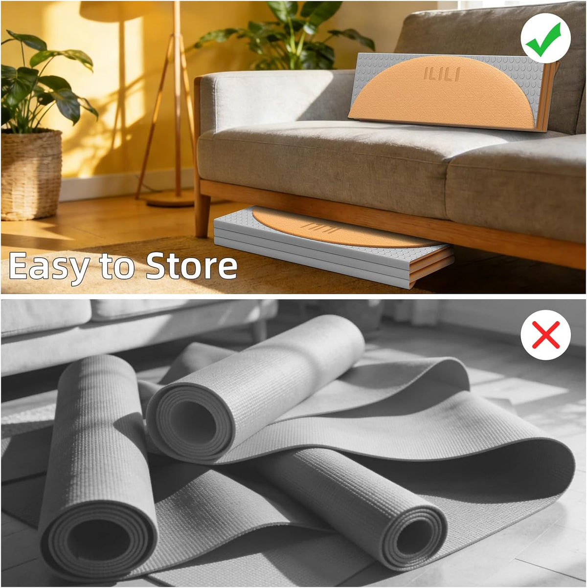 Foldable Yoga Mat, 10mm Thick, 75x26 Inch Extra Long, Exercise Mat