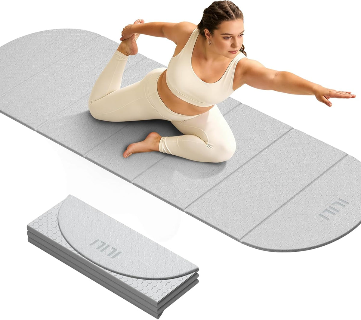 Foldable Yoga Mat, 10mm Thick, 75x26 Inch Extra Long, Exercise Mat