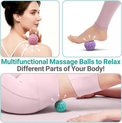 Foot Massage Mat with Two Massage Balls, 5-Zone Acupressure & Reflexology Mat for Various Stimulation, Portable Pressure Point Pad for Feet Relaxation, Pain, Fatigue Relief(Purple)