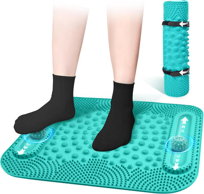 Foot Massage Mat with Two Massage Balls, 5-Zone Acupressure & Reflexology Mat for Various Stimulation, Portable Pressure Point Pad for Feet Relaxation, Pain, Fatigue Relief(Purple)