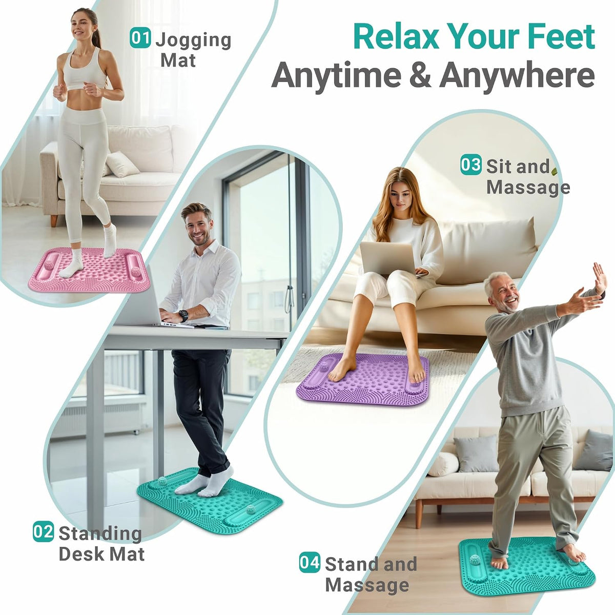 Foot Massage Mat with Two Massage Balls, 5-Zone Acupressure & Reflexology Mat for Various Stimulation, Portable Pressure Point Pad for Feet Relaxation, Pain, Fatigue Relief(Purple)