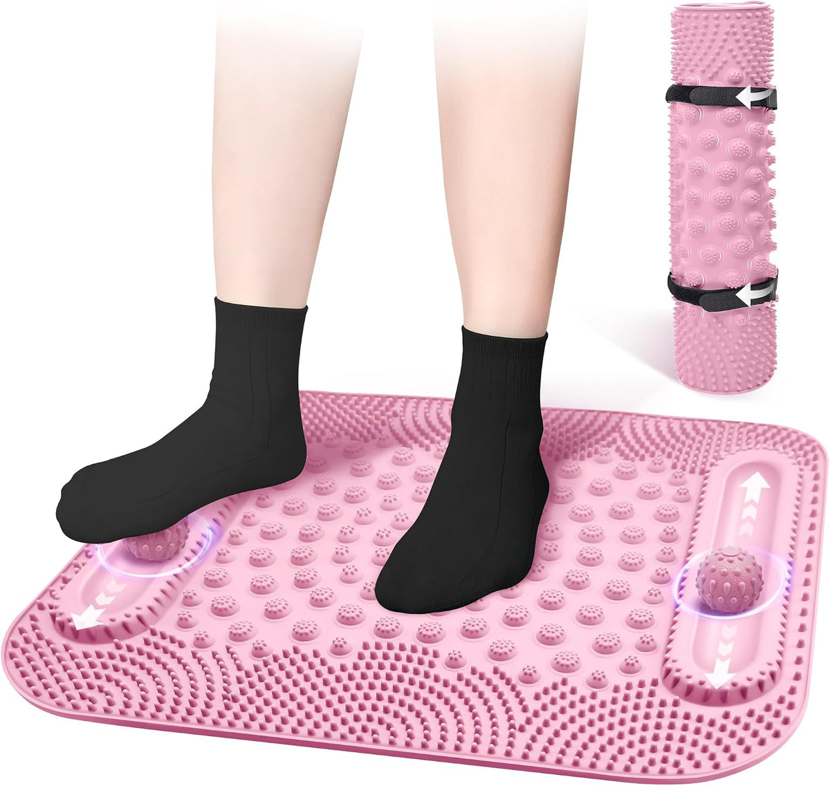 Foot Massage Mat with Two Massage Balls, 5-Zone Acupressure & Reflexology Mat for Various Stimulation, Portable Pressure Point Pad for Feet Relaxation, Pain, Fatigue Relief(Purple)