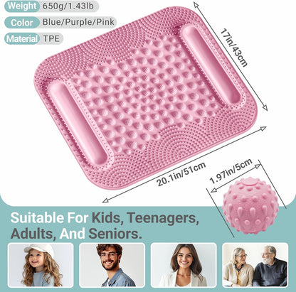 Foot Massage Mat with Two Massage Balls, 5-Zone Acupressure & Reflexology Mat for Various Stimulation, Portable Pressure Point Pad for Feet Relaxation, Pain, Fatigue Relief(Purple)
