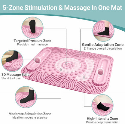 Foot Massage Mat with Two Massage Balls, 5-Zone Acupressure & Reflexology Mat for Various Stimulation, Portable Pressure Point Pad for Feet Relaxation, Pain, Fatigue Relief(Purple)