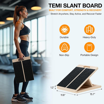 Slant Board for Calf-Stretching - Wooden Incline Wedge Stretcher for Squats, Foot & Ankle Mobility, Portable Fitness Equipment, Balance Block for Heel Stretch