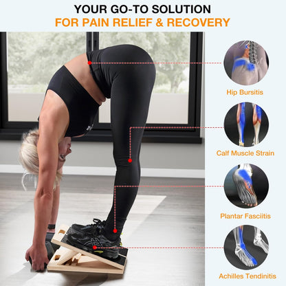 Slant Board for Calf-Stretching - Wooden Incline Wedge Stretcher for Squats, Foot & Ankle Mobility, Portable Fitness Equipment, Balance Block for Heel Stretch