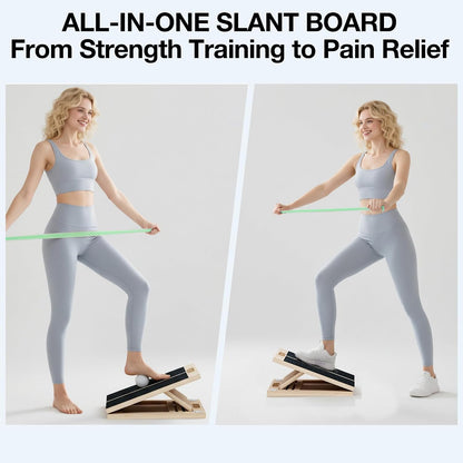 Slant Board for Calf-Stretching - Wooden Incline Wedge Stretcher for Squats, Foot & Ankle Mobility, Portable Fitness Equipment, Balance Block for Heel Stretch