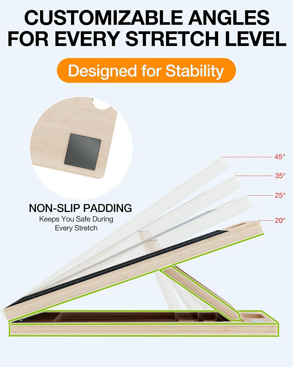 Slant Board for Calf-Stretching - Wooden Incline Wedge Stretcher for Squats, Foot & Ankle Mobility, Portable Fitness Equipment, Balance Block for Heel Stretch
