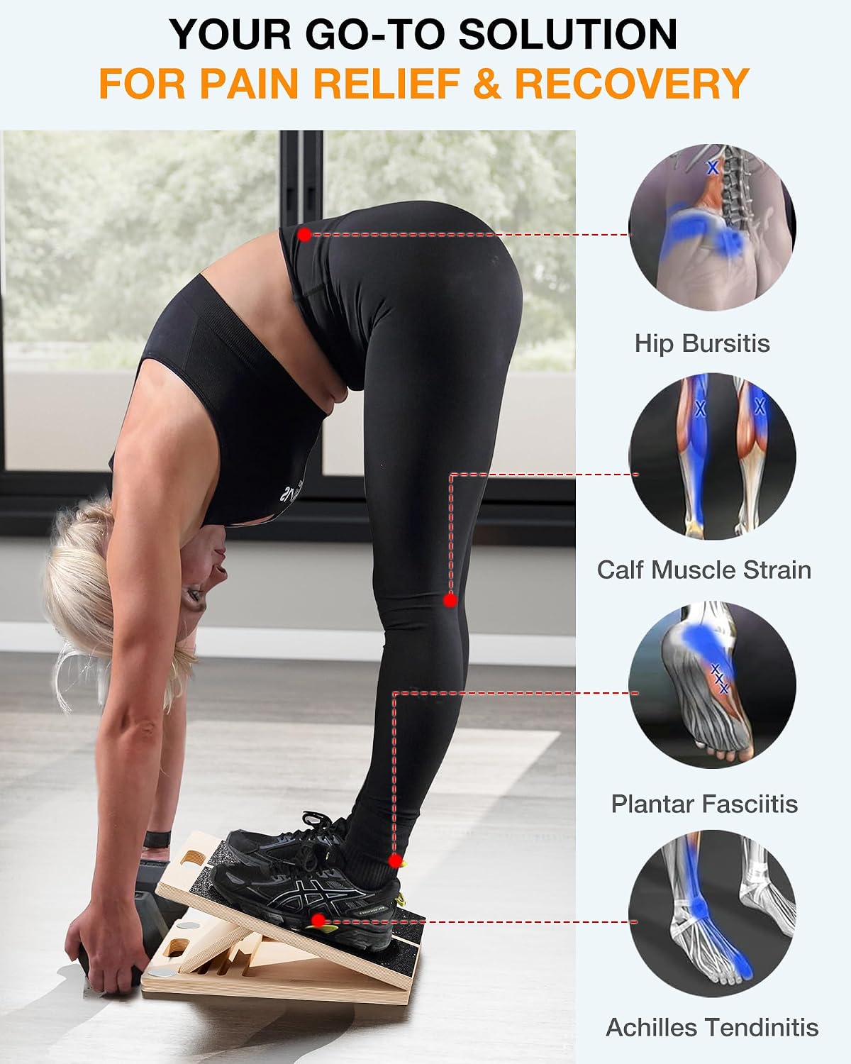 Slant Board for Calf-Stretching - Wooden Incline Wedge Stretcher for Squats, Foot & Ankle Mobility, Portable Fitness Equipment, Balance Block for Heel Stretch