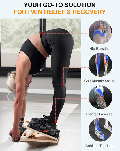 Slant Board for Calf-Stretching - Wooden Incline Wedge Stretcher for Squats, Foot & Ankle Mobility, Portable Fitness Equipment, Balance Block for Heel Stretch