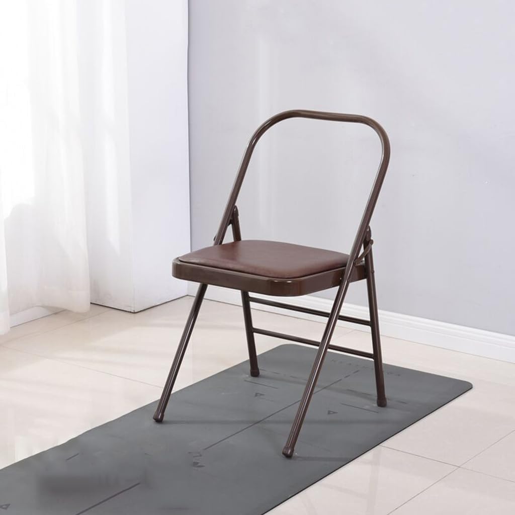 Iyengar Backless Yoga Chair Strength Training,Yoga Auxiliary Chair Portable Folding Yoga Chair Non-Slip Feet Covers Metal Yoga Chair,Brown-45 * 42 * 80cm