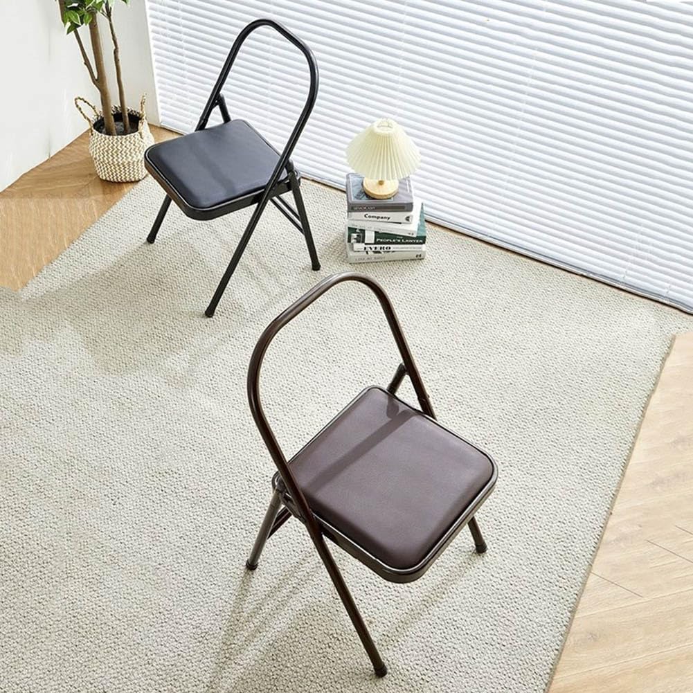 Iyengar Backless Yoga Chair Strength Training,Yoga Auxiliary Chair Portable Folding Yoga Chair Non-Slip Feet Covers Metal Yoga Chair,Brown-45 * 42 * 80cm