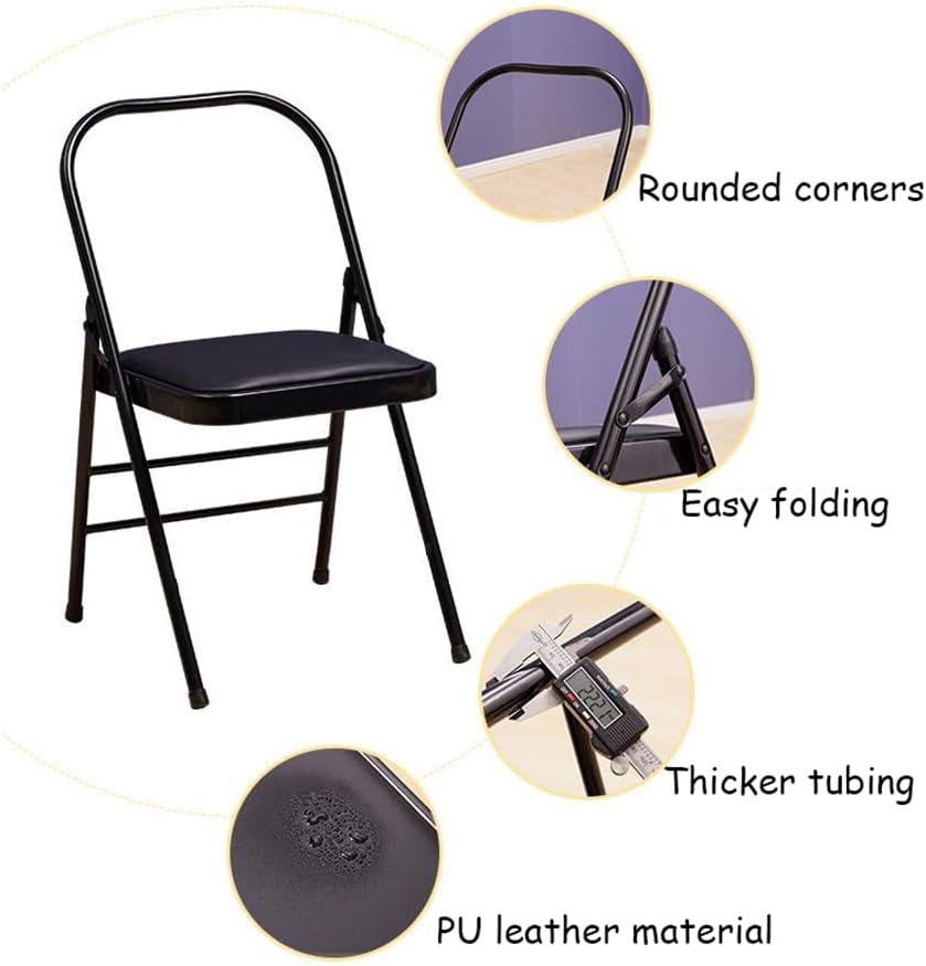 Iyengar Backless Yoga Chair Strength Training,Yoga Auxiliary Chair Portable Folding Yoga Chair Non-Slip Feet Covers Metal Yoga Chair,Brown-45 * 42 * 80cm